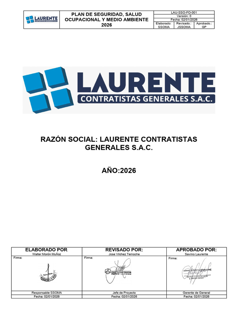 Plan Anual de SSOMA 2026 | PDF | Seguridad y salud ocupacional ...