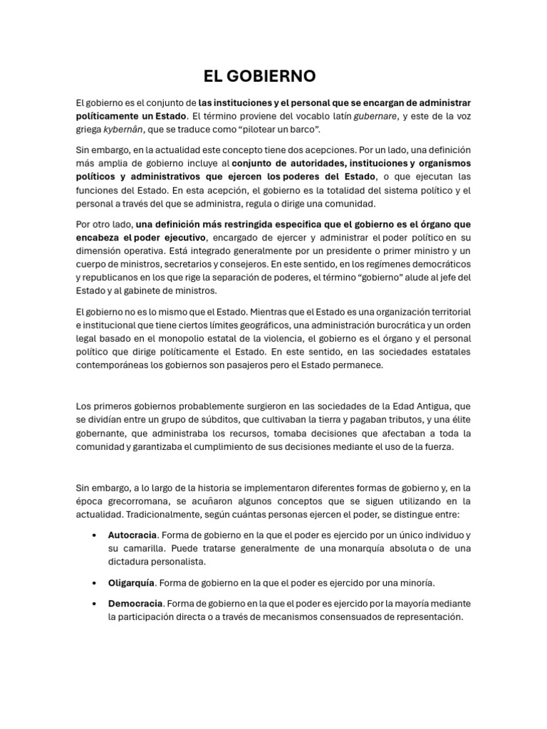 El Gobierno y Sus Formas | PDF | Gobierno | Monarquía