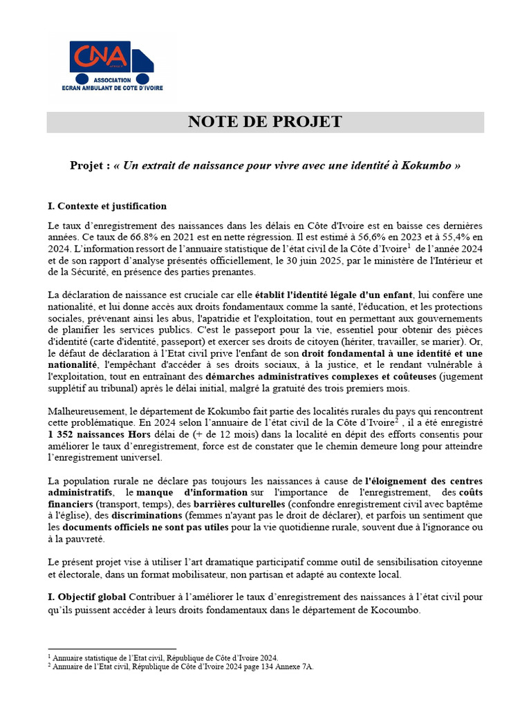 Note de Projet - Kocoumbo | PDF | Côte d'Ivoire
