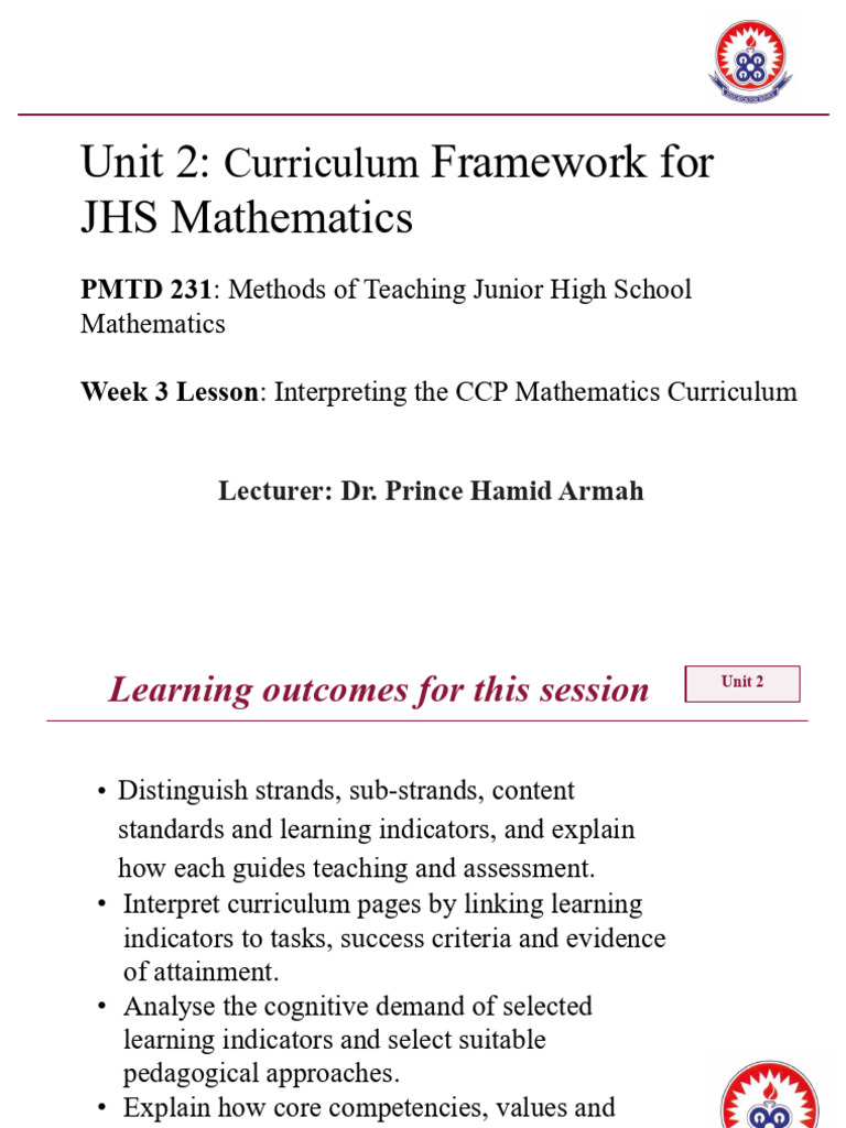 PMTD231 Unit2 Week3v3.Pptx New v3 | PDF | Curriculum | Learning