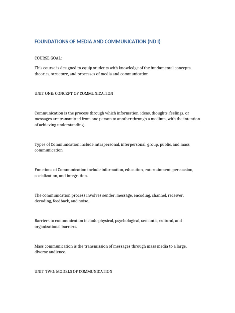 Foundations of Media and Communication ND1 | PDF