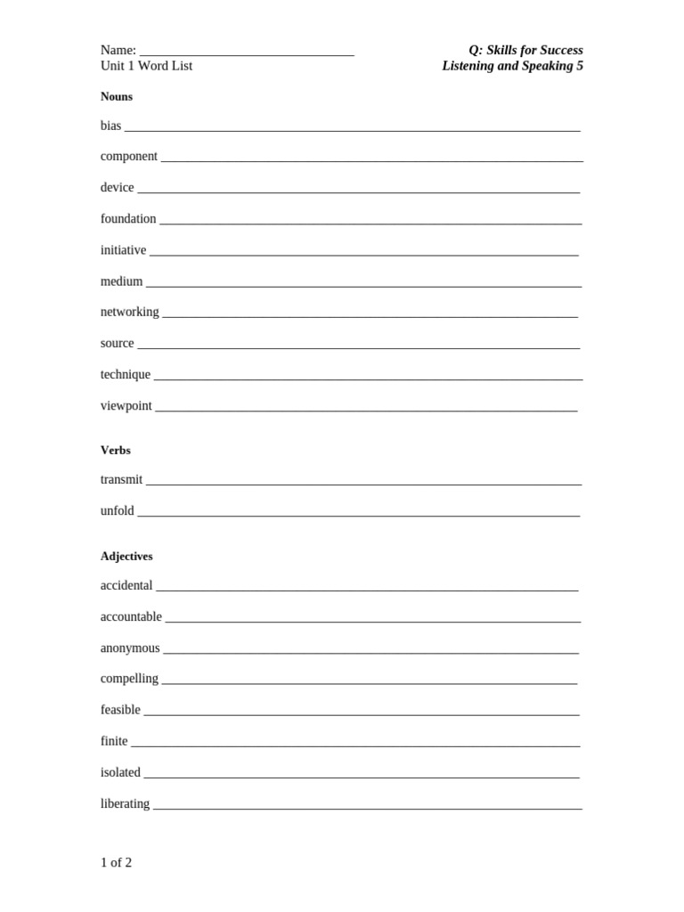 Q LS5 U1 Word List | PDF