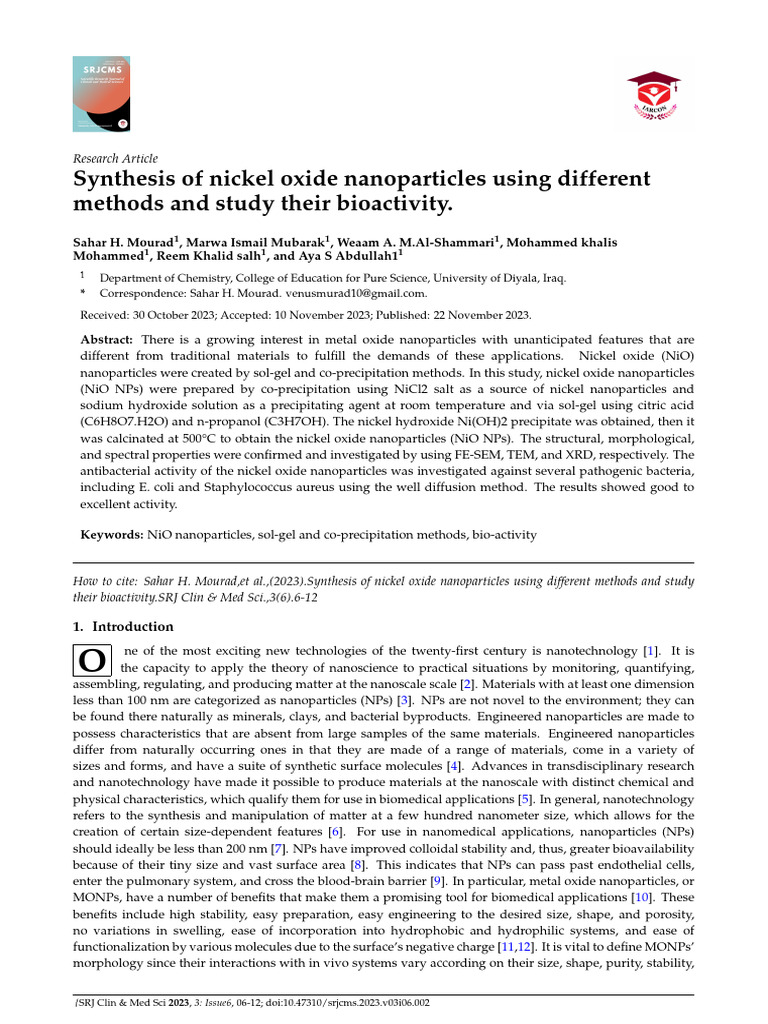 Synthesis of Nickel Oxide Nanoparticles | PDF | Nanotechnology ...