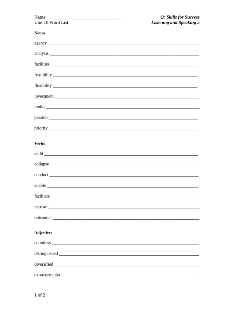 Q LS5 U10 Word List | PDF