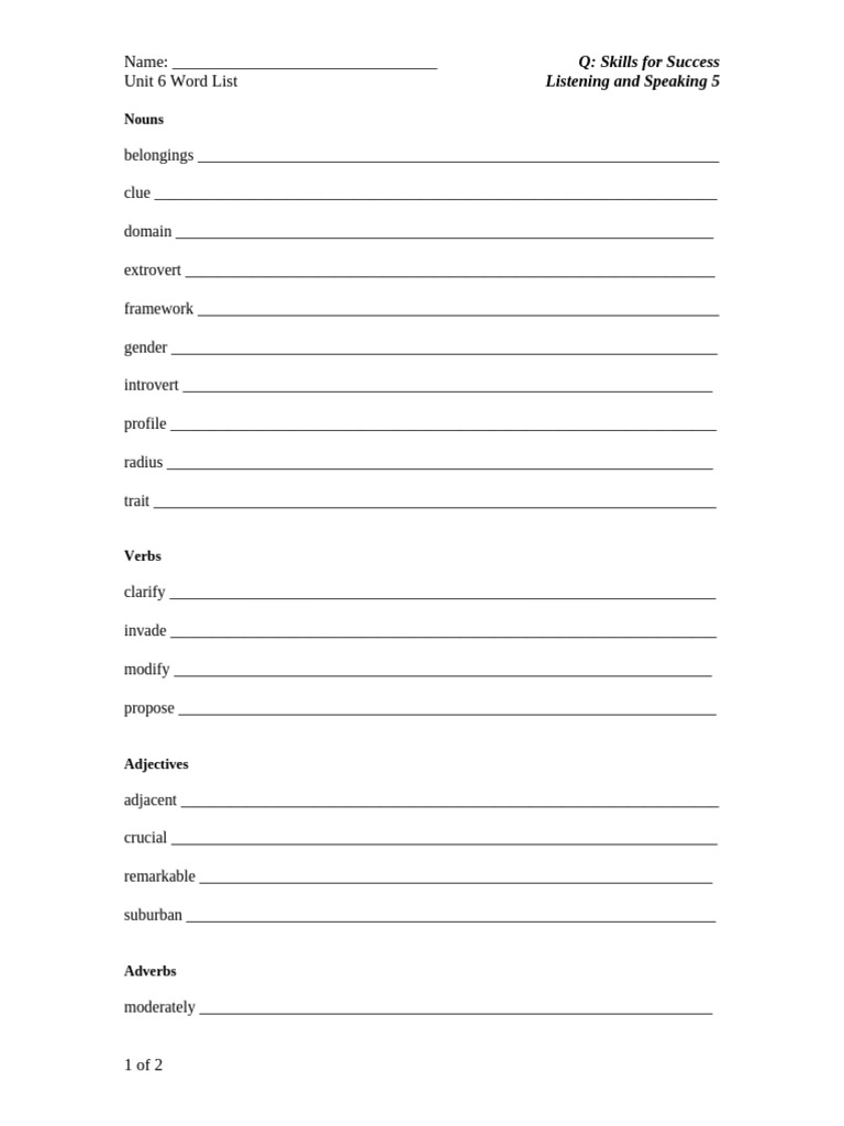 Q LS5 U6 Word List | PDF