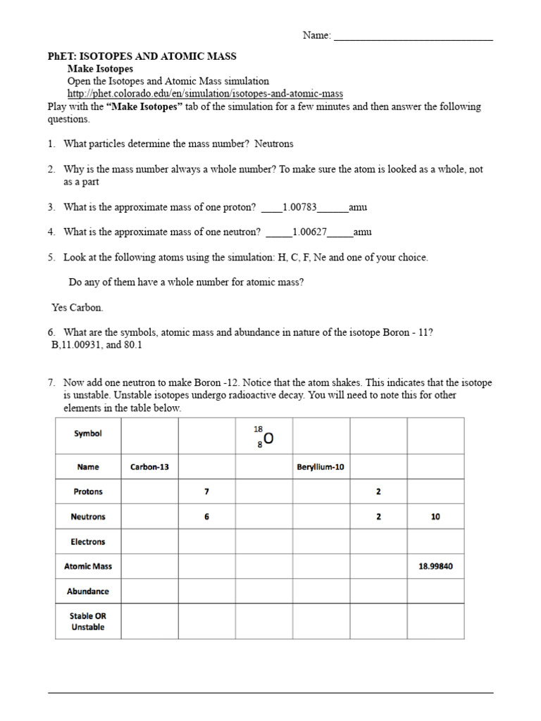 PhET Isotopes (TAMIRIA MOORE) | PDF | Isotope | Atoms