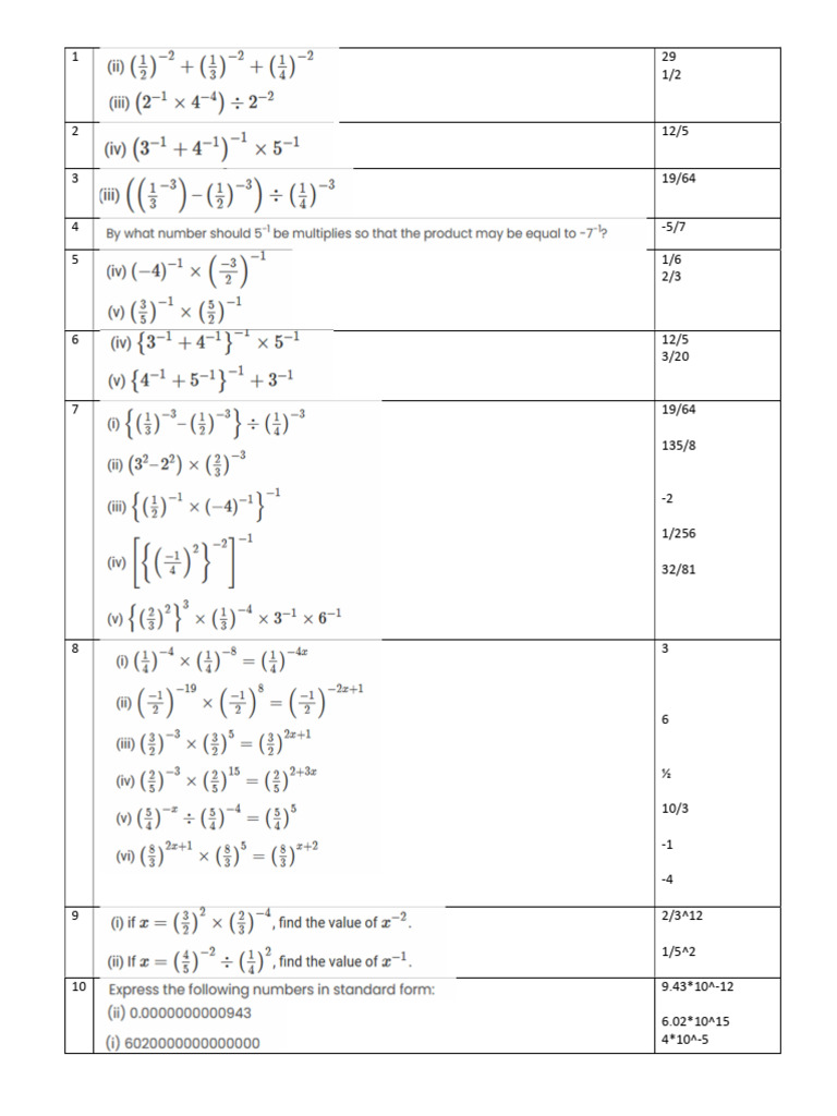 WorkSheet 2 Exponents | PDF