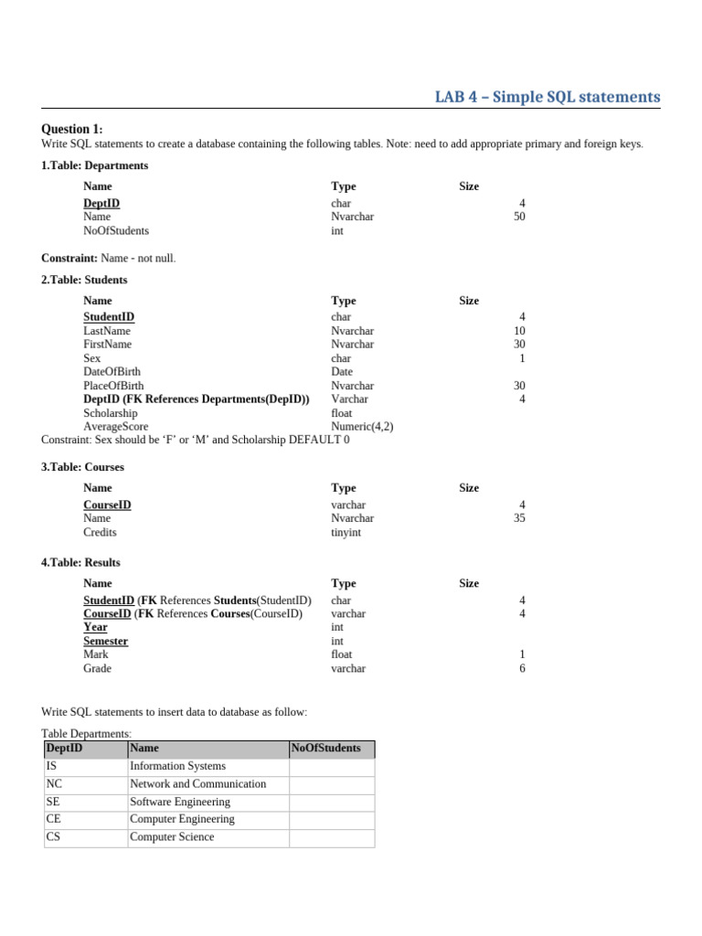 LAB 4 - Simple SQL Statements | PDF | Computing | Information Retrieval