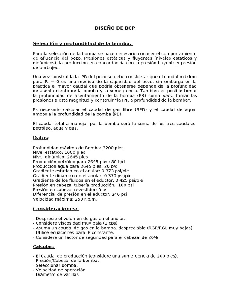 Diseño de BCP | PDF | Gases | Bomba