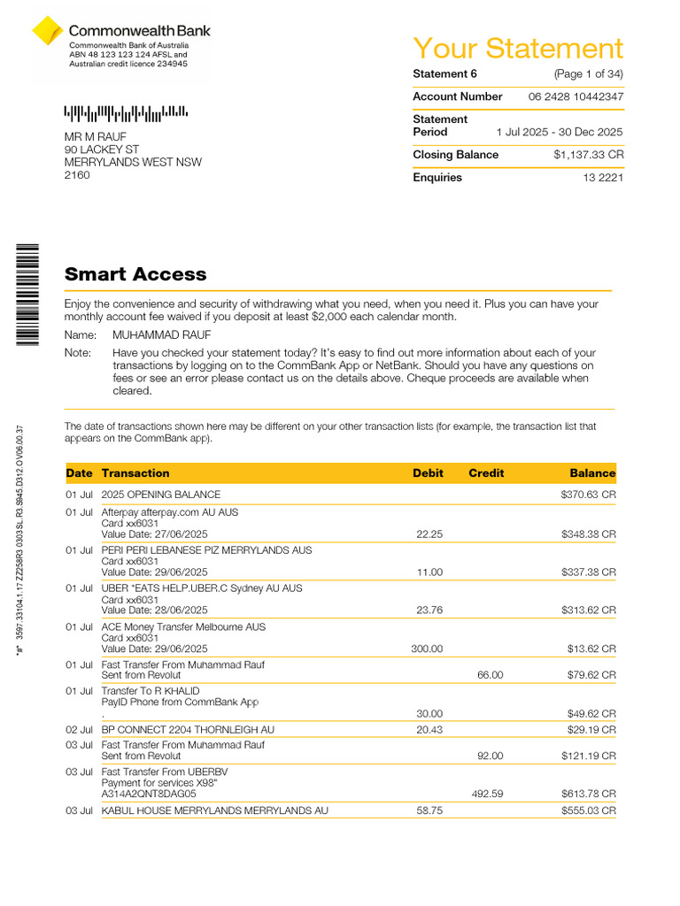 Statements 20251230 | PDF | Debits And Credits | Debit Card