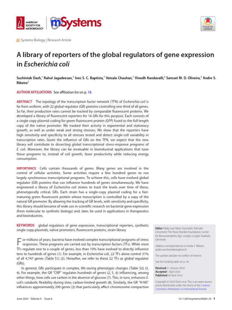 A Library of Reporters of The Global Regulators of Gene Expression in ...