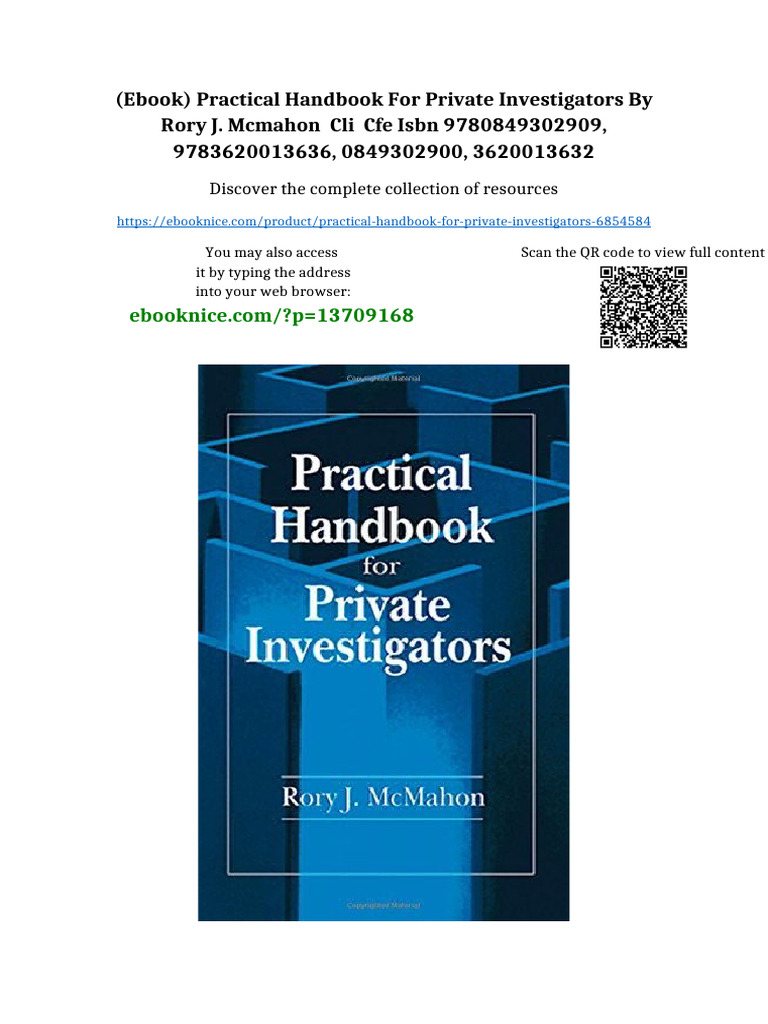 (Ebook) Practical Handbook For Private Investigators by Rory J. Mcmahon ...