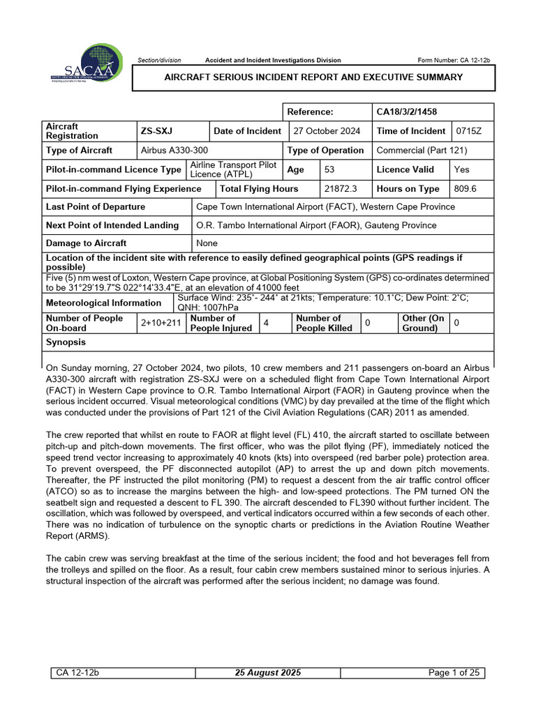 Aircraft Serious Incident Report and Executive Summary 1458 | PDF ...