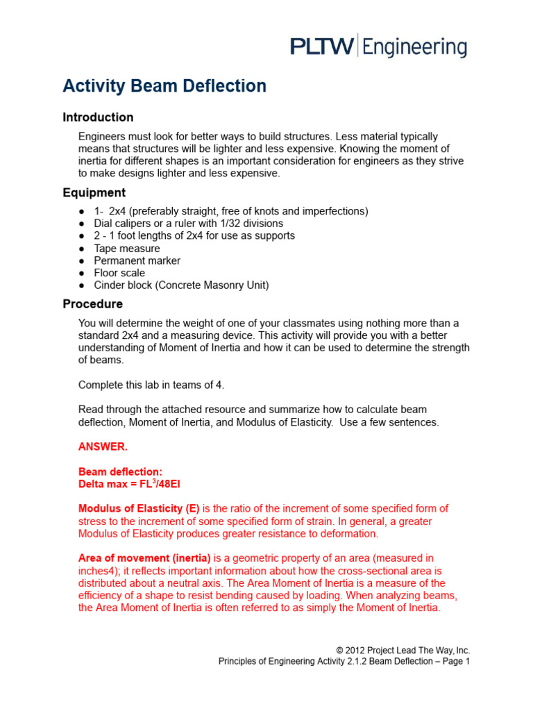 Deflection REV 125 | PDF | Beam (Structure) | Young's Modulus