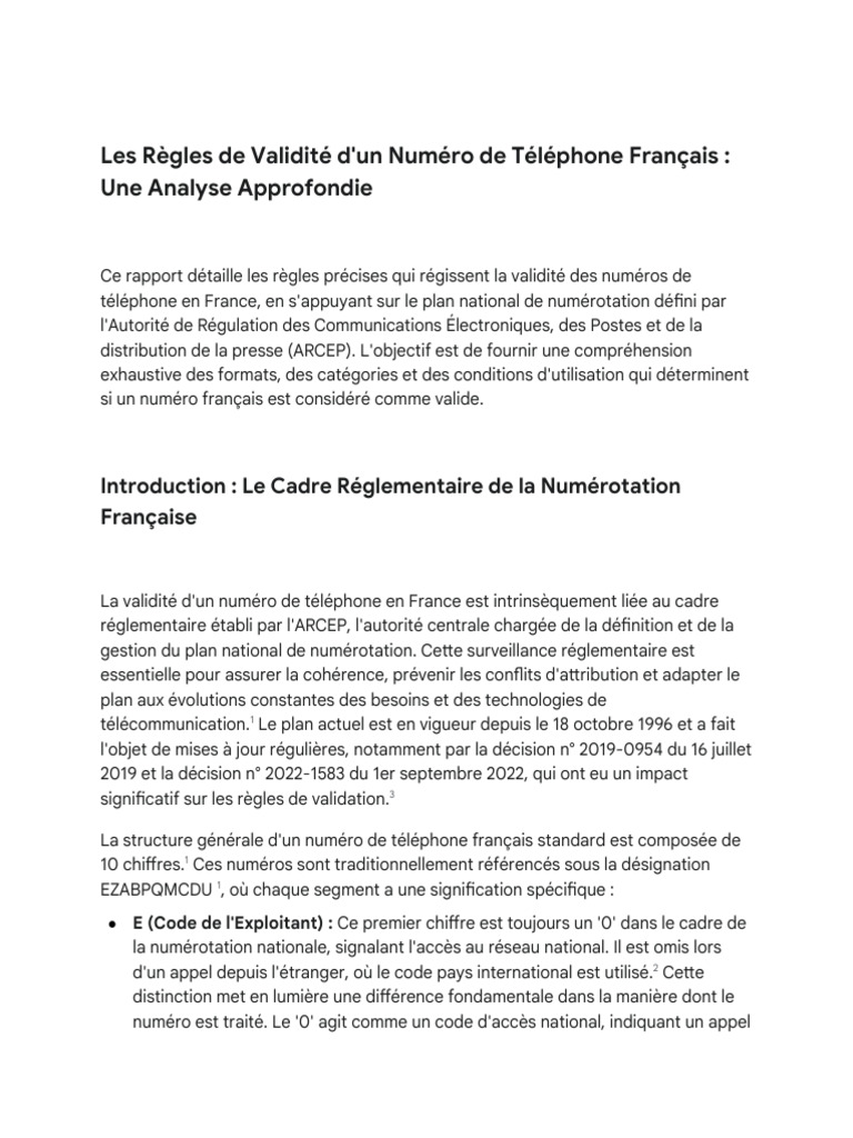 Règles Numéros Téléphone Français Valide | PDF | Plan de numérotation ...