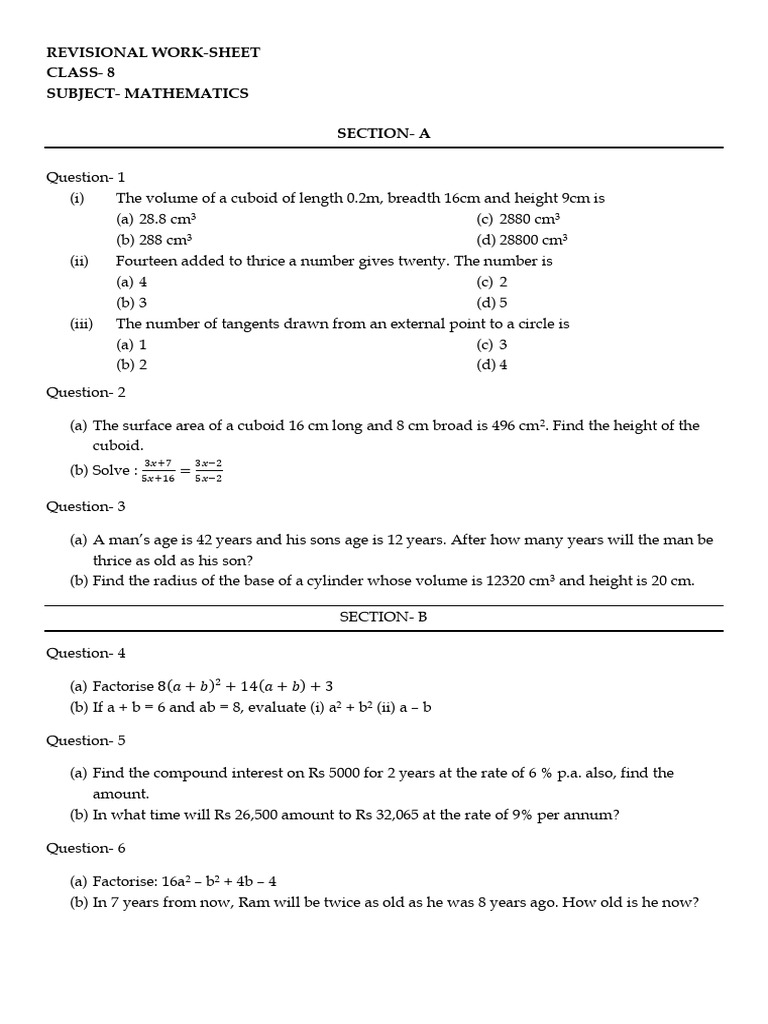 Mathematics Sample Paper 1 Final Term 2025 26 | PDF