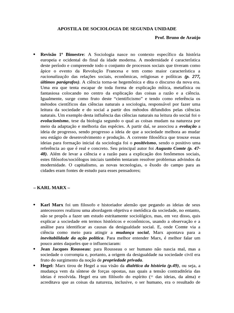 2º Bimestre - Apostila de Sociologia | PDF | Teoria da Alienação de ...