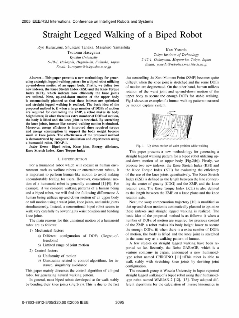 Straight Legged Walking of A Biped Robot | PDF | Walking | Gear