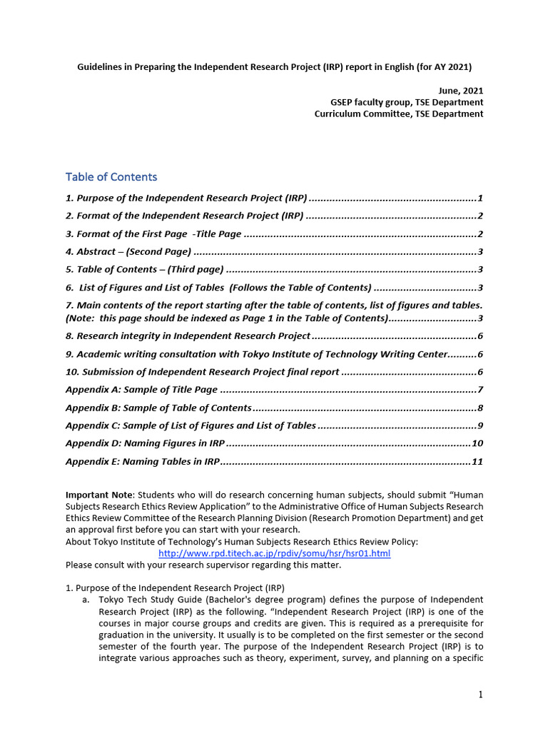 IRP Report Guideline In-English 2021 Final | PDF | Table Of Contents ...