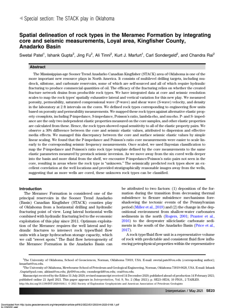 Spatial Delineation of Rock Types in The Meramec Formation by ...