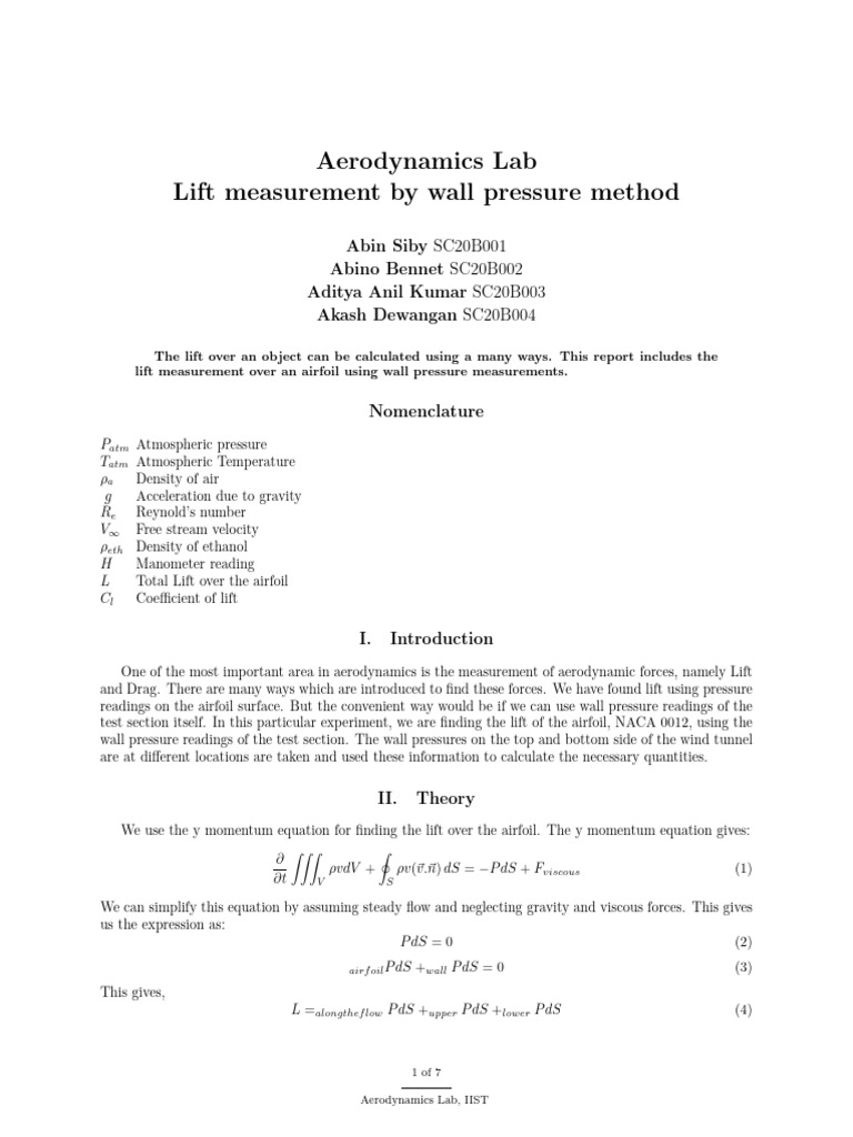AE331 Lab Report Exp 7 | PDF | Lift (Force) | Airfoil