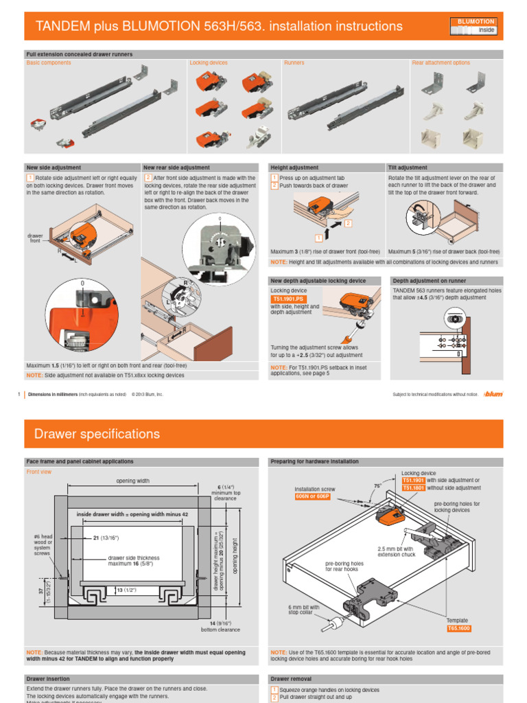 Tandem Plus 563 Installation Instructions | PDF | Cabinetry | Screw