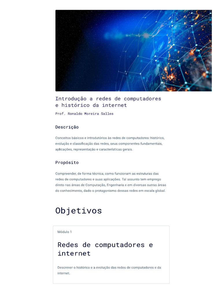 Tema 1 - Introdução A Redes de Computadores e Historico Da Internet | PDF