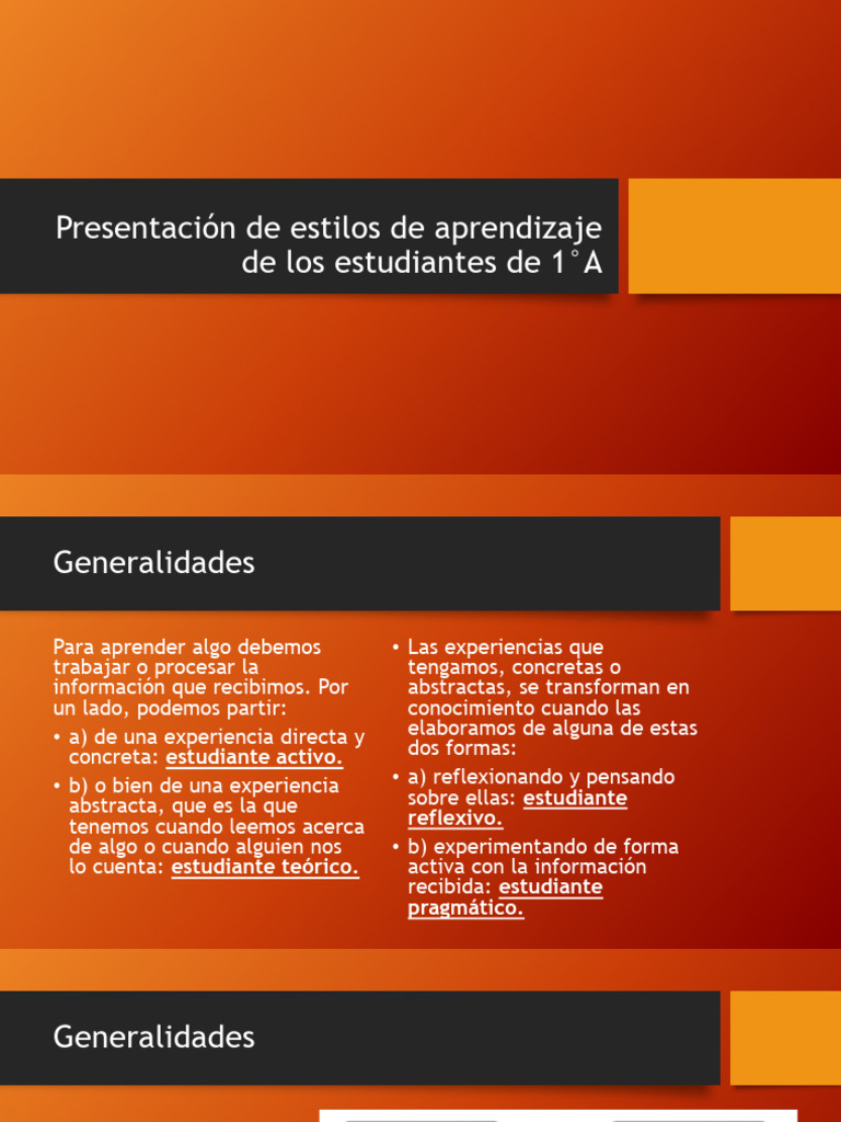 Presentación de Estilos de Aprendizaje de Los Estudiantes | PDF ...