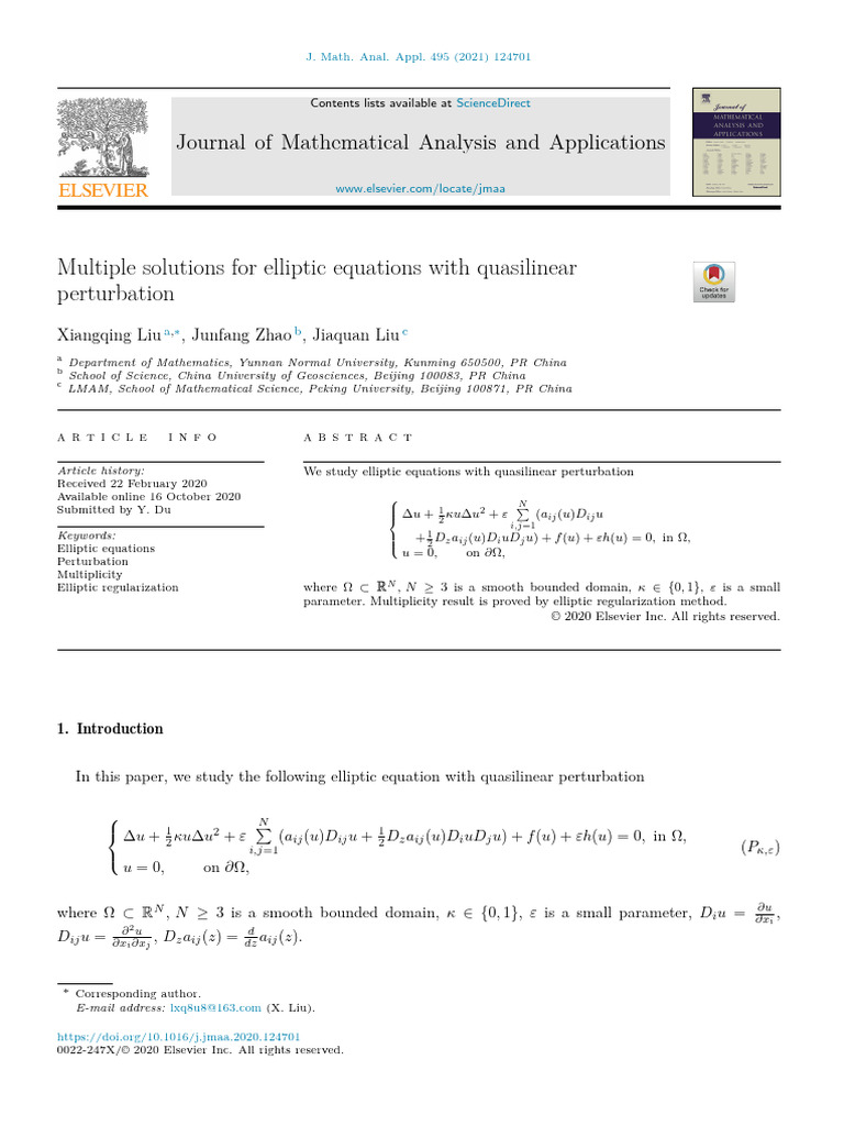 2021-JMMA-Liu-Multiple Solutions For Elliptic Equations With ...