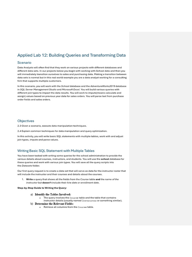 Applied Lab 12 - Building Queries and Transforming Data | PDF ...