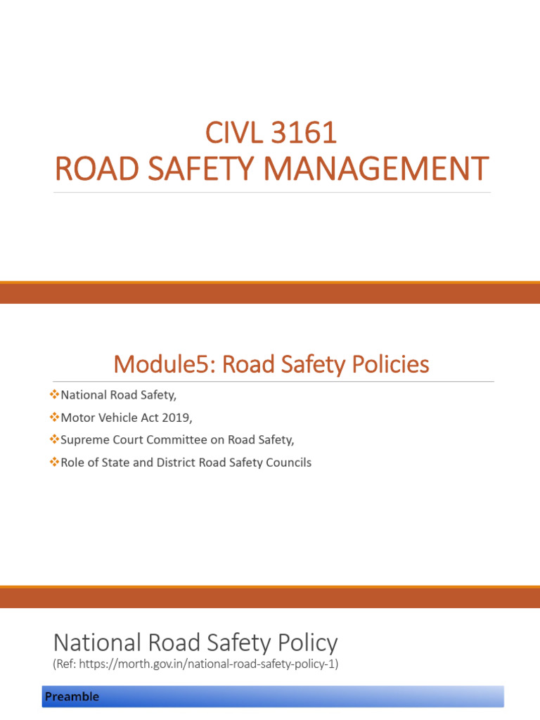 Module 5 Road Safety Policies | PDF