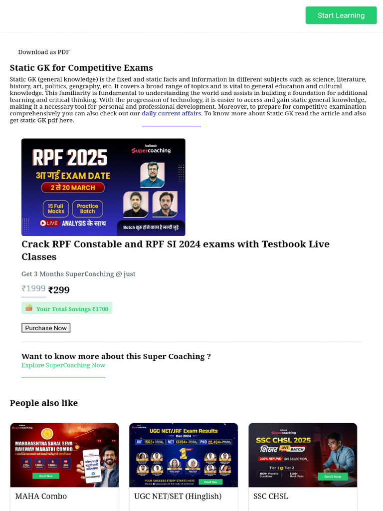 Static GK - All The Important General Knowledge Topics With Free PDF To ...