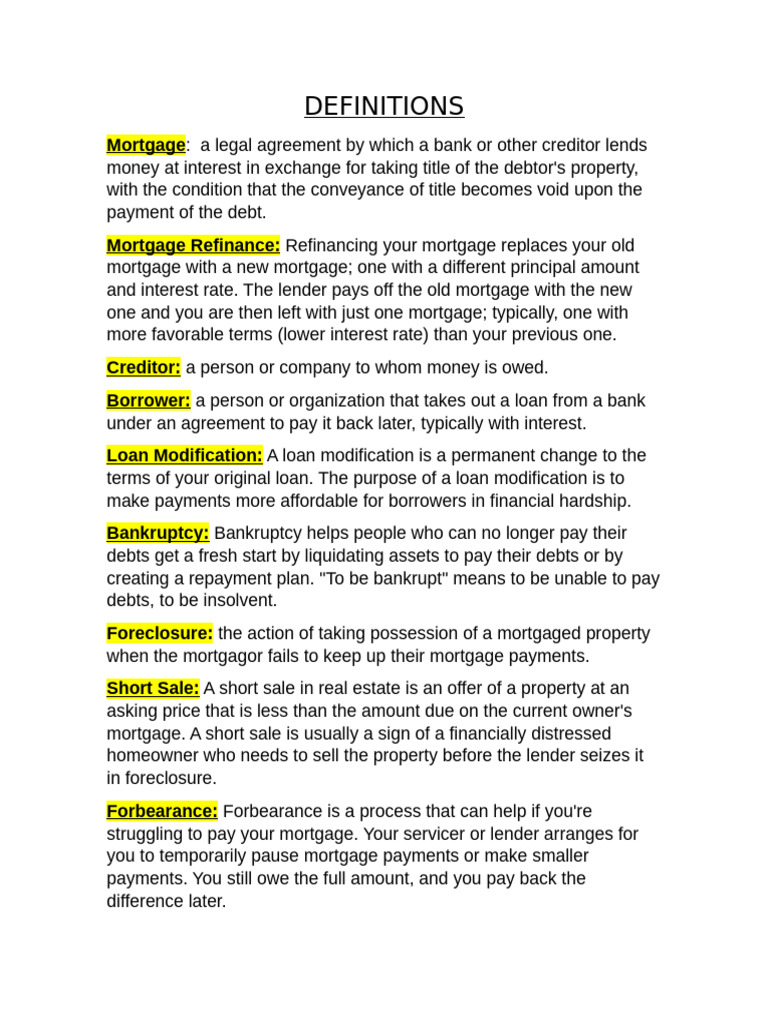 Mortgage Definitions (4) 1 | PDF | Mortgages | Refinancing