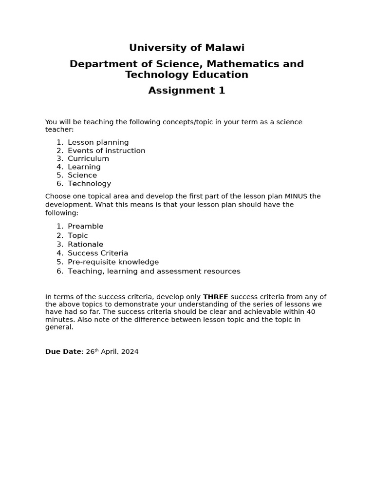 Preamble and Success Criteria Development Assignment | PDF