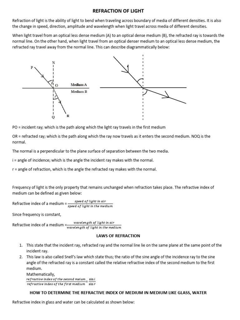 Refraction of Light | PDF | Refraction | Color