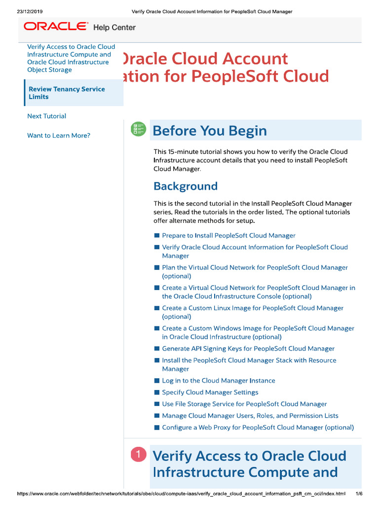 Verify Oracle Cloud Account Information For PeopleSoft Cloud Manager | PDF