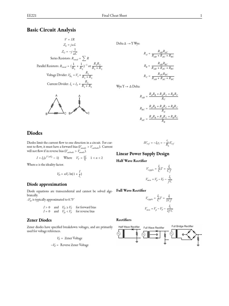 EE221 Final Cheat Sheet PDF | PDF | Bipolar Junction Transistor ...