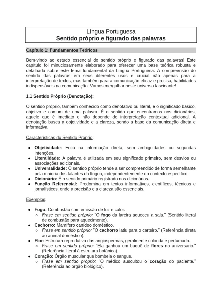 Língua Portuguesa - 2. Sentido Próprio e Figurado Das Palavras | PDF ...