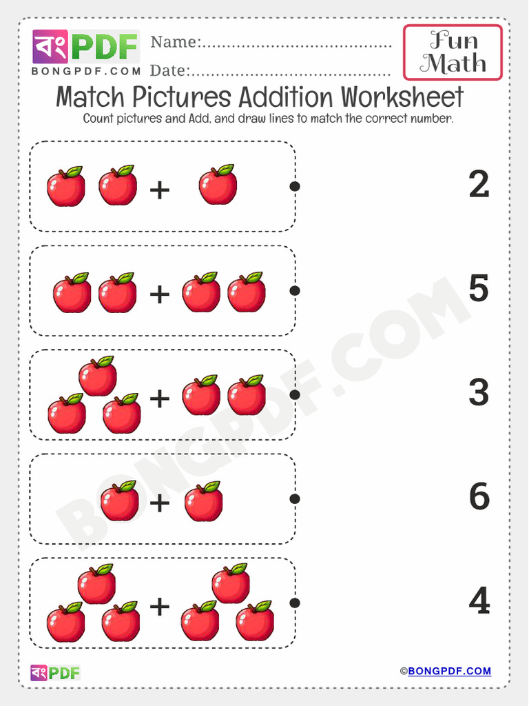 Match Pictures Addition Worksheets | PDF