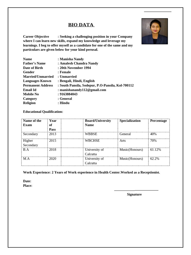 Biodata For Job 2025 | PDF
