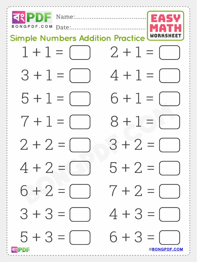 Simple English Addition Worksheets | PDF