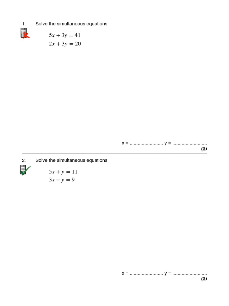 Simultaneous Equations Practice Questions | PDF | Chess Theory | Chess