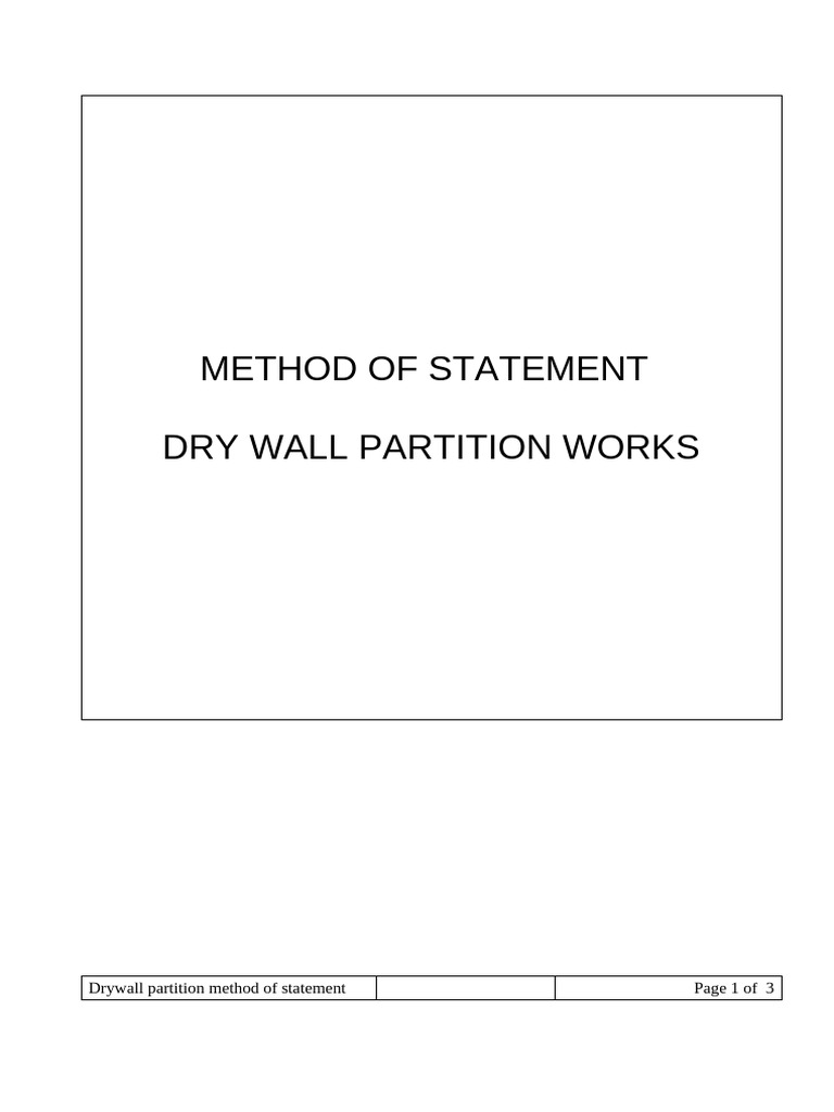 Dry Wall Partition-Method Statement | PDF | Drywall | Wall