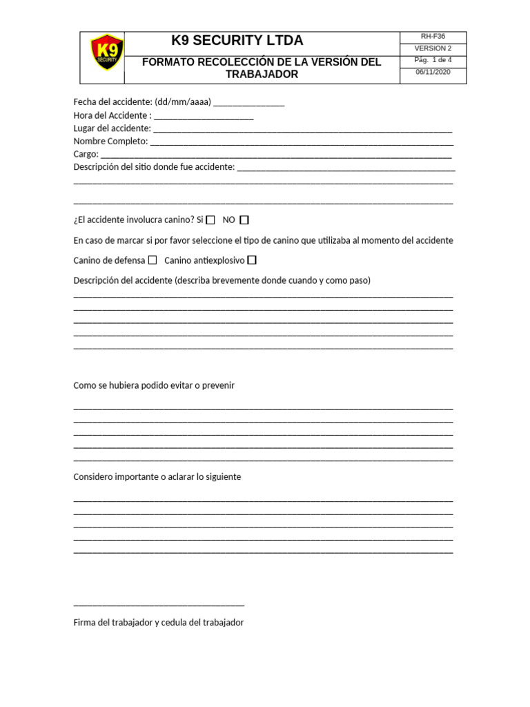 Rh-f36 Formato Version Del Trabajador | PDF
