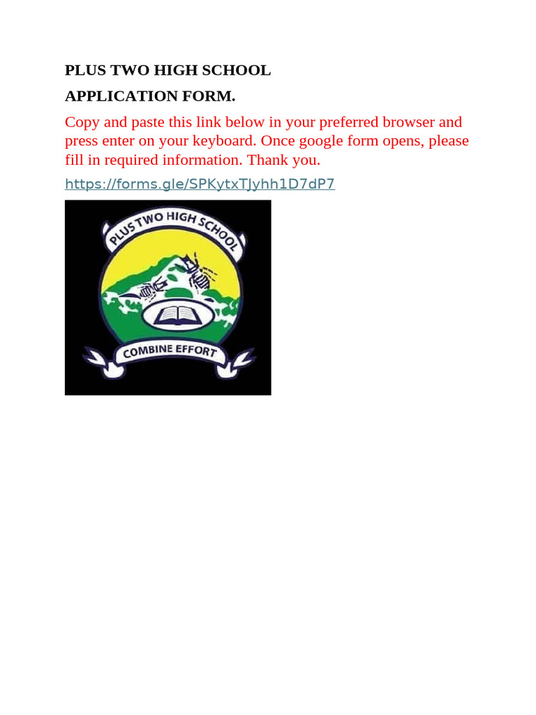 Plus Two High School App Form | PDF