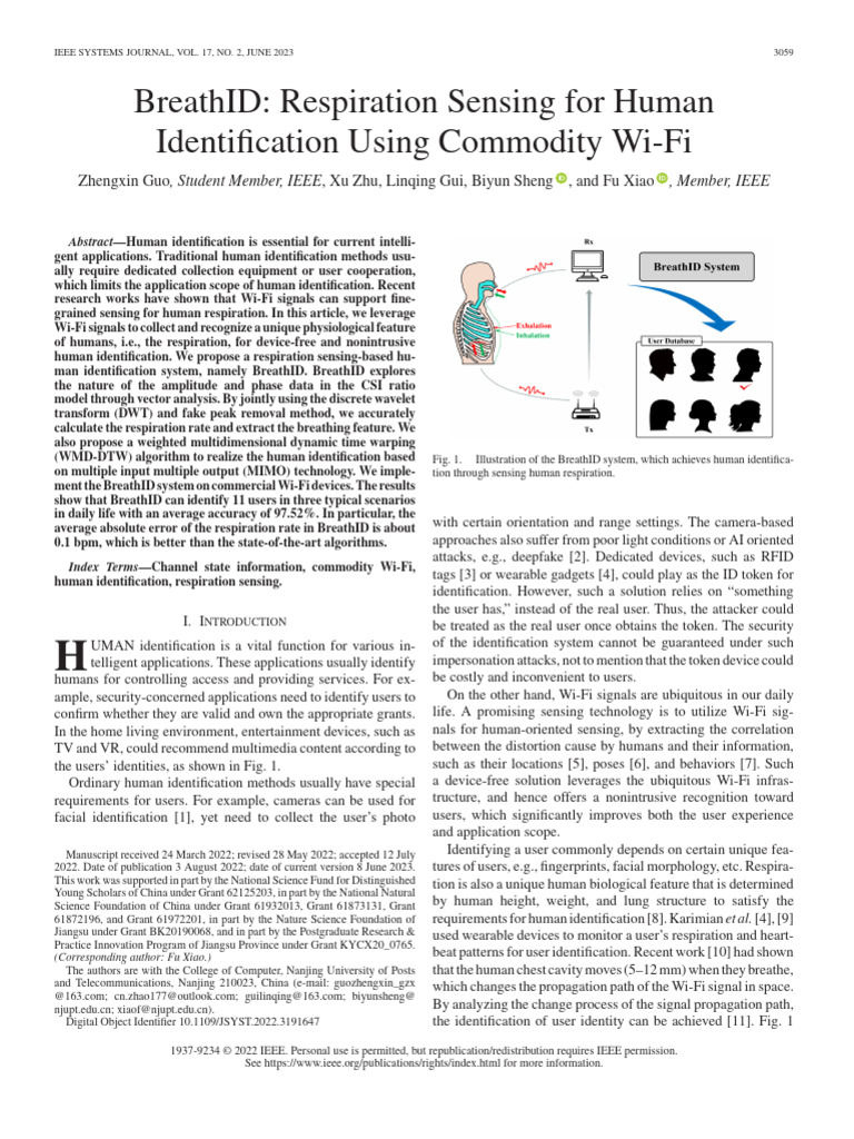BreathID Respiration Sensing For Human Identification Using Commodity ...