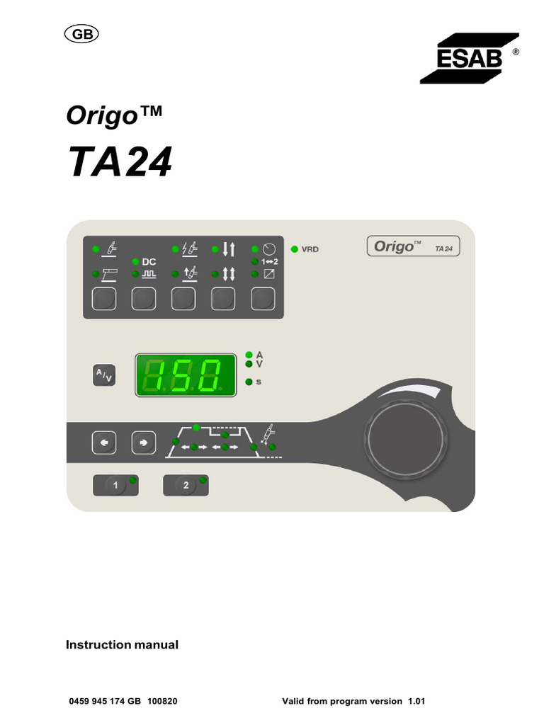 Esab Origo Panel Ta24 Prgv101 User Manual GB 0459 945 174 U en | PDF ...