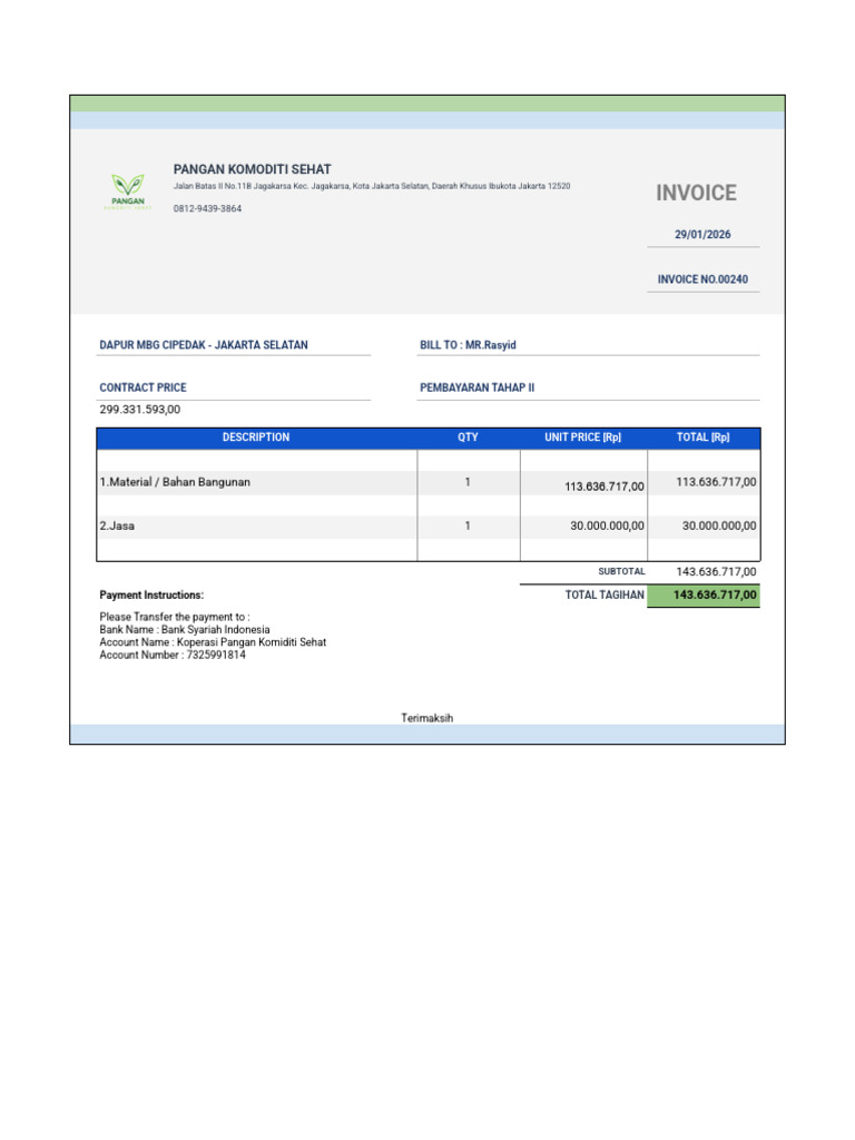 Invoice Tagihan Project MBG Cipedak 00240-2 | PDF