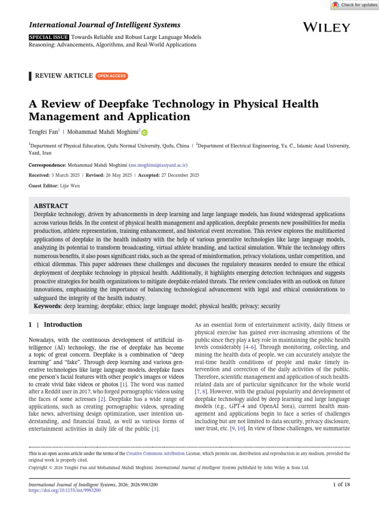 A Review of Deepfake Technology in Physical Health Management and ...