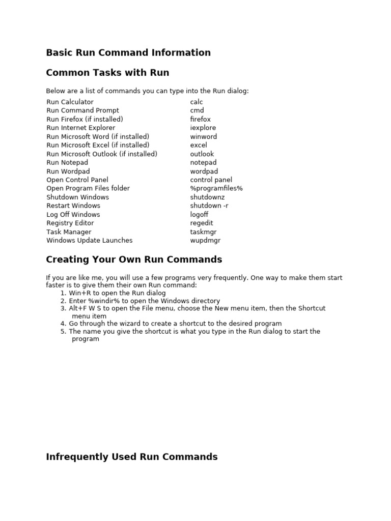Basic Run Command Information | PDF | Microsoft Windows | Operating ...